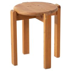 a small wooden stool sitting on top of a white background