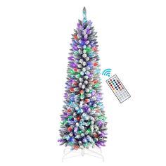 a multicolored christmas tree with remote control