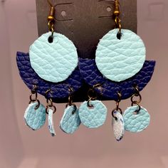 Handmade Leather Earrings In Dark Blue And Light Blue Handmade Blue Leather Earrings, Bohemian Blue Leather Earrings, Blue Bohemian Leather Earrings, Blue Leather Bohemian Earrings, Everyday Blue Leather Jewelry, Suede Jewelry, Earrings Color, Diamond Art, Leather Earrings