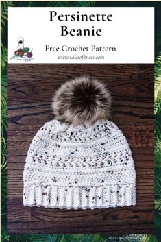 a crocheted hat with a pom - pom on top and the words,