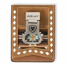 Ariat Diamond Lace Southwest (Brown) - Men's Money Clip - Hatcountry Brown Bifold Wallet With Leather Patch, Brown Leather Patch Rectangular Wallet, Brown Leather Patch Trifold Wallet, Brown Rectangular Wallet With Leather Patch, Brown Bifold Card Holder With Belt Clip, Western Style Brown Leather Wallet, Western Style Brown Trifold Wallet With Card Slots, Mens Wallet, Everyday Style