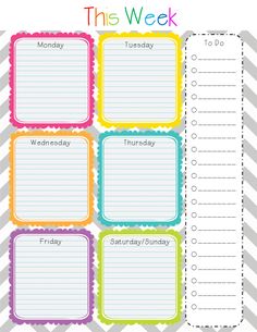 the printable weekly planner for kids with colorful borders and scalloped borders