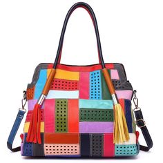 PRICES MAY VARY. ✿ Material: 100% Genuine First Layer Cowhide Big Tote. Full Unique 3D hollow stitching colorful pattern design. Big tote/handbag with plenty of room.Multicolored yet stylish,detachable long shoulder strap.please note this is a BIG bag, many thanks~ RANDOM COLOR! RANDOM COLOR PATCHWORK! BIG BAG! Thanks! ✿ Size: Approx: （L）14.96"*x（W )4.72"x (H) 12.2" / 38*12* 31cm. Handle drop is 5.12". 4 ways to carry: Handheld / Arm carried / Single Shoulder / Cross body with the removable and Genuine Leather Totes, Large Wallet, Leather Flowers, Ipad Air 2, Big Bags, Colored Leather, Shoulder Handbag, Ipad Air, Ipad Pro