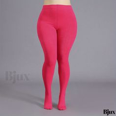 Bjux - Premium Plus Size Footed Stretchy Pantyhose for Women - Casual Stockings with High Rise Fit Pink Stretch Footless Legwear, Pink Tight Footless Legwear, Stretch Pink Legwear For Spring, Pink Stretch Footless Hosiery, Pink Stretch Legwear For Spring, Pink Footless Tights, Pink High Stretch Full Length Tights, Pink Fitted High Waist Tights, Pink High Waist Fitted Tights