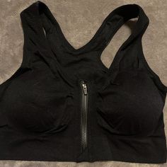 Nwt Sports Bra With Zipper In The Front. Black Sports Top With Zipper Closure, Black Sports Tops With Zipper Closure, Black Sportswear Activewear With Zipper Closure, Black Sporty Top With Zipper Closure, Sporty Black Activewear With Zipper Closure, Sporty Black Top With Zipper Closure, Sporty Black Tops With Zipper Closure, Black Stretch Activewear With Zipper Closure, Functional Black Tops With Zipper Closure