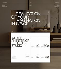 the interior design studio website is displayed in white and black, as well as an image of