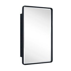 a mirror that is on the wall with a black frame and an empty white background