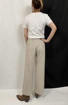 "Beige Cropped Pants for Women Size XS - S | Vintage Beige Wool Pants Composition: probably wool. There's no composition label. Just one stating dry clean only. Soft, beautiful fabric. Size on tag: 4US. Measurements of the beige cropped pants lying flat: Waist: 34 cm | 13.4\" Hips: 46 cm | 18,1\" Length: 85 cm | 33,5\" In excellent vintage condition. These beige wool pants are photographed on a size S model (bust: 88 cm|35\", waist: 68|26\" cm, hips: 88 cm|35\", height: 1,68 m|5.5ft) Visit my Et Beige Straight Leg Bottoms For Daywear, Casual Beige Wide-leg Pants, Beige Wide-leg Pants For Daywear, Beige Trousers For Daywear, Beige High-waisted Pants For Daywear, Beige Ankle-length Pants For Daywear, Pleated Shorts, Pleated Pants, Wool Pants