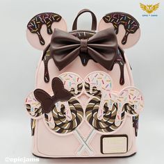 Loungefly Disney Minnie Mouse Chocolate Sprinkle Lollipop Ears Mini Backpack Brand New With Tags Size: Mini / Approx. (7" W X 10" H X 4" D) Exclusive Sprinkle Lollipop, Mouse Chocolate, Loungefly Bag, Chocolate Sprinkles, Loungefly Disney, Backpack Brands, Disney Stuff, Art References, Aaliyah