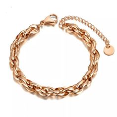 Beautiful Chunky Links Bracelet. Made Of Gold Plated Stainless Steel. You Will Love This Bracelet. Measurements In Last Pic. Chunky Stainless Steel Jewelry For Gifts, Chunky Stainless Steel Jewelry Gift, Elegant Chunky Metal Bracelets, Metal Chunky Chain Bracelet, Chunky Adjustable Metal Jewelry, Rose Gold Metal Bracelet With Lobster Clasp, Chunky Chain Bracelet Gift, Chunky Chain Bracelet As Gift, Trendy Rose Gold Chain Bracelets