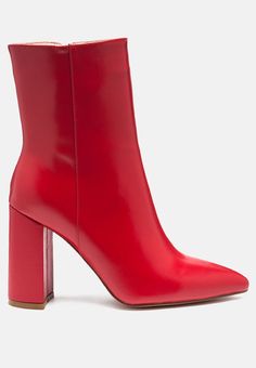 MARGEN Ankle High Pointed Toe Block Heeled Boot in Red-RED Red Block Heels, Casual Winter Boots, Adidas Boots, Colored Boots, Soft Leather Boots, Statement Shoe, Block Heel Boots, Red Adidas, Leather Boot