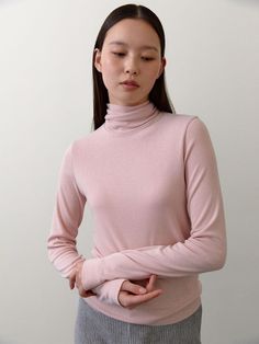 Composition : Polyester 33%, Rayon 62%, Span 5%Country of Origin : KOREA Neck T Shirt, Light Pink, Turtle Neck, Composition, Top Outfits, T Shirts, The Originals, Clothes For Women, Pink