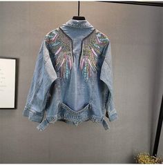 WickedAF Blue Wings Embroidered Denim Jacket Embroidery Denim Jacket, Denim Jacket Embroidery, Bohemian Embroidery, Embellished Coat, Fringe Coats, Embroidery Jacket, Embroidery Denim, Boho Embroidery, Boho Beach Dress