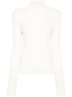 ivory white Pima cotton-modal blend fine ribbed roll neck extra-long sleeves straight hem unlined Embroidered Wool, Extra Long Sleeves, Sweater White, Roll Neck, Ballet Flat Shoes, Helmut Lang, Ivory White, Ribbed Sweater, Lady Dior