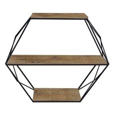 two wooden shelves with metal frames on each shelf