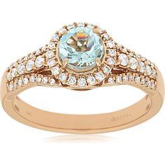 Royal 14K Rose Gold Aquamarine & Diamond Ring - Timeless Elegance in Every Detail Elegant 14k Rose Gold Sapphire Ring, Elegant Rose Gold Sapphire Halo Ring, Elegant Topaz Ring With Halo For Wedding, Elegant Halo Topaz Ring With Round Cut, Elegant Round Cut Topaz Ring With Halo, Elegant Round Cut Halo Topaz Ring, Aquamarine Colour, Aqua Marine, Royal Jewelry