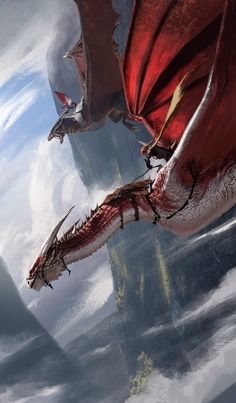 two red and white dragon flying in the sky