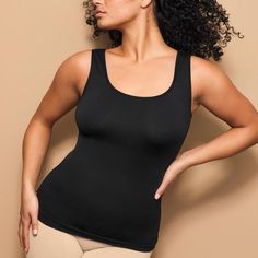 Shaping Tanks Black And Beige, Shapewear, Basic Tank Top, Scoop Neck, Little Black Dress, Built In