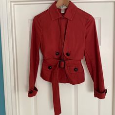 From Anthropologie. Faux Leather Buttons And Buckle. Fits Like An Xs/S. Perfect For Fall. Never Worn. 18 Inches Pit To Pit. 23 Inches In Length. Casual Fitted Belted Outerwear, Casual Fitted Belted Blazer, Vintage Spring Outerwear For Office, Vintage Spring Office Outerwear, Anthropologie Jacket, Canvas Jacket, Cotton Canvas, Anthropologie, Jackets & Coats