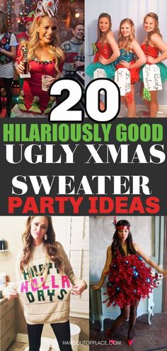 20 ugly Christmas sweaters and ugly Christmas party outfit and dresses ideas. Be the hit of your holiday party with these fun and festive DIY ugly Christmas party ideas. Ugly Christmas Sweaters Work, Christmas Bar Crawl Outfit Women, Crazy Christmas Shirts Diy, Really Ugly Christmas Sweaters, Group Christmas Dress Up Ideas, Christmas Diy Outfits, Funny Christmas Sweaters Women, Ugliest Christmas Sweater Ever Homemade