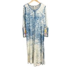 Long Sleeve Maxi Dress By Aratta. Acid Wash Dyed Look. Henley Style - Buttons At The Neckline. Colorful Embroidery And Floral Appliqu Detailing At The Cuffs. Side Slits. New With Tags! Measurements: Pit To Pit - 19” Waist Straight Across - 18” Length From Shoulder To Hem - 51.5” - 54” Bohemian Washed Dresses For Spring, Bohemian Spring Washed Dresses, Blue Long Sleeve Washed Dress, Blue Washed Dresses For Fall, Blue Cotton Maxi Dress With Floral Embroidery, Blue Washed Dress For Spring, Spring Washed Blue Dress, Spring Blue Washed Dress, Spring Embroidered Blue Maxi Dress