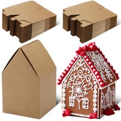 gingerbread house made out of cardboard and decorated with icing