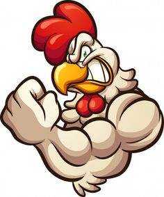 a cartoon chicken flexing his muscles