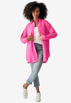 There are so many ways to rock this oversized, easy-care linen-blend shirt: wear it on its own or layer it over a tank. Tuck it or tie it at your hip. Raspberry Sorbet, Dark Sapphire, Boyfriend Shirt, Ladies Of London, Swimsuits For All, Linen Top, Lace Tank, Linen Women, Shop Blouses