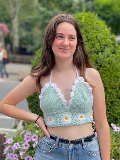 Flower granny square bikini crop with shelled border and corset back... Available in all colors and sizes! Daisy Top, Flower Granny Square, Corset Back, Cropped Tube Top, All Colors, Tube Top, Granny Square, Womens Clothing Tops, All The Colors