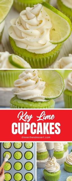 key lime cupcakes with white frosting on top