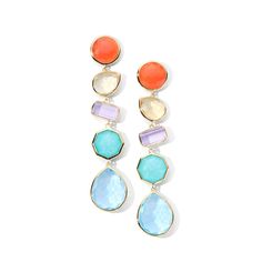 These drop earrings make a chic accent to any look, day or evening. Round, pear, hexagonal and oblong shapes define their silhouettes, which consist of orange citrine and amethyst gems, as well as doublets of African ruby and mother-of-pearl as well as rock crystal over turquoise, all hand-cut with the facets of the Rock Candy ® collection. Delicately mounted in 18K gold, the pair falls to a jaw-grazing length, allowing them to catch light with every movement. • 18K Gold • Gemstones: Orange Citr Orange Citrine, Hinged Ring, Candy Collection, Amethyst Gem, Rock Candy, Teardrop Necklace, Large Earrings, Rock Crystal, Chain Pendants