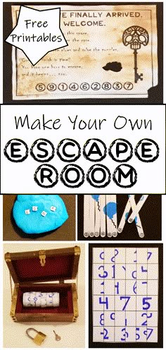 make your own escape room for kids with pictures and text that says, free printables