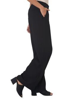 These wide leg pants in black feature an elastic waistband that can be worn in both business casual and casual settings. | Standards and Practices Women's High Waist Wide Leg Pants, Black, 31 Wide Leg Pants Black, High Waist Wide Leg Pants, Pants Black, Business Casual, Leg Pants, Wide Leg Pants, High Waist, Wide Leg, High Waisted