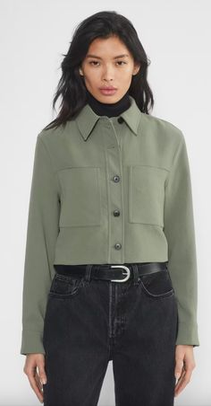 Button-up Cropped Jacket For Workwear, Spring Cropped Jacket With Relaxed Fit And Button-up, Fitted Cotton Cropped Button-up Jacket, Classic Button-up Cropped Jacket With Pockets, Tailored Button-up Cropped Jacket, Japanese Crepe, Japanese Crepes, Soft Layers, A Jacket