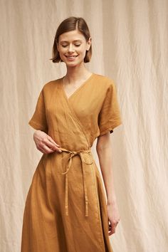 Maxi Linen Wrap Dress DELILAH Long Linen Dress Mustard Linen | Etsy India Linen Beach Dress, Maxi Summer Dress, Natural Linen Dress, Linen Wrap Dress, Linen Kimono, Linen Tunic Dress, Long Linen Dress, Event Outfit, Dress Linen