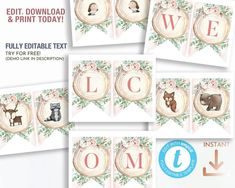 printable woodland animals name tags for baby shower or birthday party - set of 6