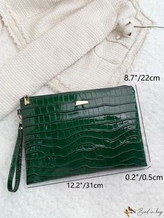 BirdinBag - Refined Crocodile-Embossed Square Handbag Dark Green Pattern, Square Handbag, Leather Envelope, Crocodile Print, Inch Bag, Crocodile Leather, Green Pattern, Bag Design, Bag Bag