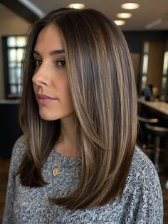 Level 8 Brown Hair, Brown With Low Lights Brunettes, Brown Hair With Fine Highlights, Ash Mocha Balayage, Brunette With Ash Brown Highlights, Hair Color Ideas For Brunettes Hide Gray, Subtle Highlights For Dark Hair Straight, Hair Melt Brown Balayage, Dark Hair With Balayage Highlights