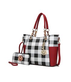 Take this stylish purse handbag set into the office, out on errands, off to school or out on the town. Detailed with a trendy checkered pattern and chic gold-tone hardware, it's a polished look that easily handles your day. Includes a removable shoulder strap for convertible carrying, matched with a zip-around wristlet wallet that you can carry separately when you want to travel light, or toss into the tote for hands-free ease. What are you waiting to get yours?Details:•    Bag Measurements: 13.5 in W x 11 in H x 5 in D•    Handle drop 8.5 in•    Removable and adjustable shoulder strap adjusts up to 50 in•    Wallet Features: 8 cards slots, a centered zipper pocket perfect for coin or receipts and 2 full bill compartments•    Wallet Measurements: 7.5 in L x 4 in H x 0.5 in D Material: Faux M Keychain, Crystal Vibes, Work Tote Bag, Bags Handmade, Vegan Leather Bag, Leather Shoulder Handbags, Fur Slippers, New Rock, Zip Tote