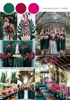 green and pink wedding color palettes for the bride's bouquet, bridal party