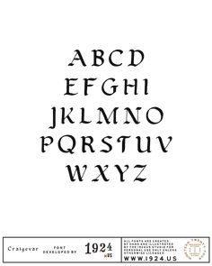 an old english alphabet with the letters and numbers in black ink on a white background