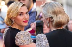 Kate Winslet hair - aaaaaaaaand there's the awkward side. Still pretty with that grace Kelly feel, but ooooh. Cap And Gown Hair, Cap And Gown Hair Hairstyles, Kate Winslet Hair, Oscar Hairstyles, Old Hollywood Hair, Hottest Hairstyles, Elsa Hair, Vintage Updo, Bridesmaid Updo