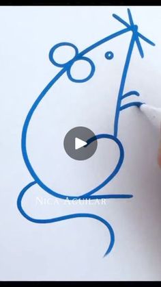 someone is drawing a cartoon bear with blue marker on paper and it looks like they are doing something right now