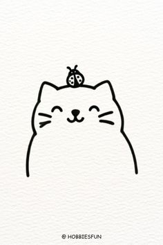 Cute cat drawing easy, Cat with ladybug Simple Cat Drawing Doodles, Cute Cat Drawing Easy, Cat Drawing Ideas, Simple Cat Drawing, Digital Art Journal, Doodle Bug, Soft Features, Cats Art Drawing, Kitten Drawing