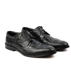 Black Derby Designer Shoes Alligator Textured Formal Shoes Elegant Black Dress Shoes With Crocodile Pattern, Black Crocodile Pattern Wingtip Oxfords, Lace-up Leather Shoes With Crocodile Pattern, Semi-formal Wingtip Dress Shoes With Crocodile Pattern, Semi-formal Crocodile Pattern Wingtip Dress Shoes, Elegant Black Leather Shoes With Crocodile Pattern, Formal Lace-up Leather Shoes With Crocodile Pattern, Wingtip Dress Shoes With Crocodile Pattern, Formal Leather Dress Shoes With Crocodile Pattern