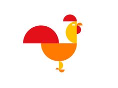 an orange and yellow chicken with a red hat on it's head, standing in front of a white background