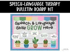 speech and language skills poster with cacti in potted plants on the side