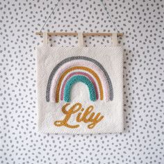 This unique punchneedle custom wall hanging with a gorgeous rainbow would make a wonderful addition to your nursery or child bedroom. Perfect to celebrate the birth of a new baby in your life, an ideal christening gift or a treasured first birthday present.  Available in different sizes and colour choices you will wind one perfect to suit your decor. Please state the colour you would like for the name in the personalisation box. Made from wool blend and backed with felt this personalised wall ba First Birthday Presents, Child Bedroom, Personalised Cupcakes, Rainbow Wall Art, Aqua Mint, Fabric Wall Hanging, Name Wall Art, Wall Banner, Felt Wool