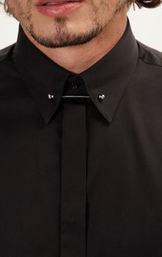 DETAILS Elevate your wardrobe with the N° 4808 Tie-Bar Hidden Placket Dress Shirt in Jet Black by Ron Tomson—a testament to European craftsmanship and timeless style. Meticulously crafted with premium 50s single-ply sateen fabric, this shirt exudes a silky and refined texture that adds a touch of sophistication to your ensemble.The high thread count not only enhances the shirt's luxurious feel but also makes it a versatile piece that pairs seamlessly with denim for a casual look or delivers a po Black Spread Collar Shirt For Daywear, Black Fitted Shirt For Daywear, Elegant Black Shirt For Daywear, Black Buttoned Shirt For Daywear, Bar Dress, Bar Shirt, Collar Bar, James Maslow, Collar Pin