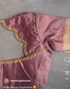 Short Hand Work Blouse Designs, Embroided Blouse Design, Brown Maggam Work Blouse, Scalloped Blouse Design, Aari Blouse Back Neck Designs, Pink Blouse Designs Hand Work, Short Hand Blouse Designs, Simple Ariwork Blouse, Simple Handwork Blouse Design